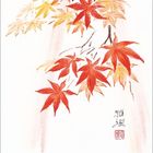 Novemberkalender mit herbstlicher Illustration von roten und gelben Ahornblättern an einem Zweig.