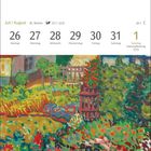 Juli | August Kalender; 26. Montag bis 1. Sonntag, Nationalfeiertag (CH). Bunte impressionistische Gartenillustration.