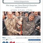 Wie lange war Hans-Dietrich Genscher Außenminister? a) 13 Jahre b) 15 Jahre c) 18 Jahre. Menschen zerschneiden Zaun.