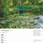 Juli/August Kalenderseite mit Seerosenmotiv von Monet. Zitat: "Ich betrachtete nur das, was mir das Universum zeigte."