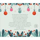 Text über die Weihnachtsbotschaft an Hirten. Illustration mit Lichterkette und Zweigen, Nummer 13 in der Ecke.