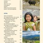 Reisetipps von A bis Z, Anhang, Sprachführer 415, Bhutan-Glossar 418. Bilder von Yaks, Kindern in traditioneller Kleidung, Landschaft.