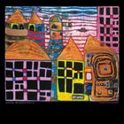 Illustration mit farbenfrohen Häusern, geometrischen Mustern. Darunter Kalenderdaten von 1 bis 30 und "XI 2027".