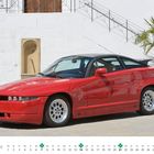 "NOVEMBER" und "Alfa Romeo SZ Baujahr 1991". Ein rotes Auto vor weißer Wand, Palmen im Hintergrund, Kalender unterm Bild.
