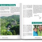 "Wandern am Eifelsteig", "Die Manderscheider Burgen", "Die AutorInnen". Links unten, eine Burg in grüner Landschaft. Rechts, Porträt eines Paares.