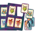 Verschiedene Kartensymbole: Grüne Kreatur mit Bart, Drache auf Säule, blaues Tier mit Tentakeln, grinsende Katze mit Weste.