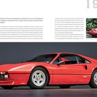 "308 GTB" und  "1975". Roter Sportwagen seitlich auf grauem Hintergrund, elegant und klassisch im Design.