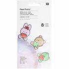 "Paper Poetry Paper Clip-On, Tiere, 8 Designs, 400 g/m²." Bunte Tier-Clips: Hase, Bär und Frosch mit Herzen.
