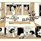 Komik mit Text: "Your love is ELECTRIC!" Person springt auf Bett, erfreut. Mikrowelle tickt herunter, endet mit "BZZZT!"