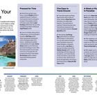 "Plan Your Time", "Pressed for Time", "Five Days to Travel Around", "A Week or More in Paradise". Foto von Felsen an einer Küste.