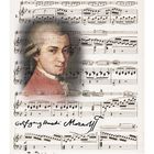 Text: "Sonate", "Allegro moderato", "W. A. Mozart", Unterschrift: "Wolfgang Amadei Mozart". Notenblatt über Porträt eines Mannes. Kalender mit Dezember.