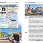 "Victoria & Alfred Waterfront" oben auf einer Karte. Rechts ein Foto mit Hafen und Menschen. Hintergrund: blauer Himmel, Berge.