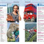 Inhaltsverzeichnis: Teil I: Reisevorbereitungen, Teil II: Land & Leute. Bilder: Frau mit Sonnenbrille, roter Bus, Elefant, Bungee-Sprung.
