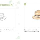 KOPFBEDECKUNG. 1: Zeichne die Umrisse eines Strohhuts. 2: Erzeuge eine hellbeige Tönung. Illustration eines Strohhuts.