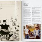 "Frank Frazetta 1928–2010 Life and Work" beschreibt seine Karriere. Links: Illustration eines Mannes, Fotos rechts.