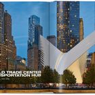 "World Trade Center Transportation Hub. New York, USA, 2003–2016." Moderne Architektur zwischen hohen Gebäuden.