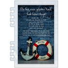 Text: "Du bist mein geliebtes Kind, hab keine Angst... Welcome Aboard." Illustration: Anker und Rettungsring vor blauer Wand.