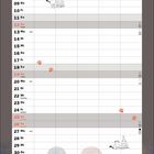 Kalender für Dezember mit Katzenillustration. Rosenpfotenabdrücke, unten Katzen um Kerzen und Kugeln versammelt.