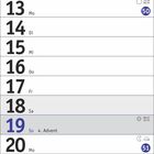 Kalenderblatt für Dezember: Enthält Tage und Ereignisse wie Adventssonntage, Nikolaus, Mariä Empfängnis, Weihnachten, Silvester.