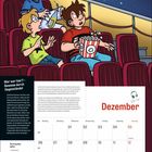 "Wer war hier? – Beweise durch Gegenstände!" Drei Jungen im Kino erschrocken über einen brennenden Meteor, Kalender für Dezember.
