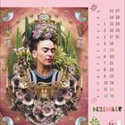 Kalender für Dezember. Bild: Collage mit einer Frau, Pflanzen und Blumen. Verziert mit Sternen, Spiegeln und Kerzenständern.