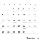 Kalender mit Dezember: Nikolaus (6), Winteranfang (22), Heiligabend (24), Weihnachten (25-26), Silvester (31).