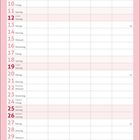 Kalender für Dezember. Tage und Wochen markiert. Illustration: Katze ruht auf pinkem Kissen.