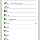 "Dezember" oben; Kalender mit Feiertagen wie Nikolaus, Heiligabend, Weihnachten; Foto: Leuchtturm, Nordlichter am Himmel.