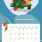 "Dezember", "Glusterglitzeglänzekugel", Kalender mit Tagen, Illustration: Kind schmückt Weihnachtsbaum.