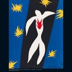 Henri Matisse, 12 2027. Abstrakte Figur vor blauem Hintergrund mit gelben Sternen und roter Form auf der Brust.