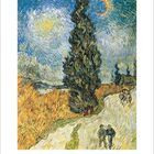 Unten Zahlen 1 bis 31 und "12". Illustration: Zwei Menschen auf einem Weg, großer Zypressenbaum, weites Feld, drehender Himmel.