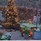 "Geheime Gärten," zeigt zwölf kleine Fotos von idyllischen Gartenansichten mit üppigem Grün und farbenfrohen Blumen.