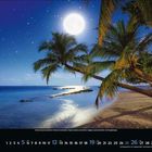 12 DEZ 2023; Kalender zeigt einen tropischen Strand bei Nacht mit Palmen und Vollmond über dem Meer.
