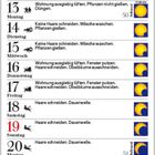 Kalender Dezember 2027. Tipps pro Tag, z.B.: Nägel schneiden, Haare färben. Symbole für Mondphasen und Wochentage.