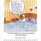Danke! Es war eine wunderbare Nacht! Such mich nicht! Alles Gute, Gerda. Illustration: Ente im Bett neben leerem Platz.