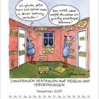 Zwei Vögel im Raum, einer fragt nach einer Ampel. Viele Schilder: „Wohnzimmer“, „Bad“, „Bitte anklopfen“. Dezember 2027.
