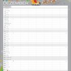 Kalender für Dezember 2027; bunte weihnachtliche Symbole: Geschenke, Schlitten, Rentiere, Tannenbaum, Notizbereich.