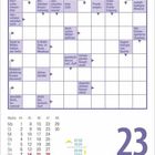 Kalenderblatt mit Kreuzworträtsel. Große Nummer 23, Dienstag, November. Zeitangaben: 07:52, 16:24, 02:09, 13:51.