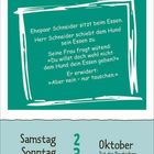 Eine Illustration eines Kalenders mit einem Witz über das Ehepaar Schneider beim Essen. Datum: Samstag, 2. Oktober.