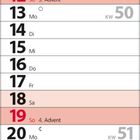 Kalender für Dezember 2027. Wichtige Daten: 5. Advent, 6. Nikolaus, 8. Mariä Empfängnis, 24. Heiligabend, 25. und 26. Weihnachten.