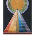 12, 2023. Bunte Pyramide führt zu einem goldenen Kreis, der von einem Strahlenkranz umgeben ist.