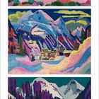 Kalenderseite Dezember 2022. Illustration mit winterlichen Berglandschaften in kräftigen Farben. Ernst Ludwig Kirchner.