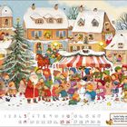 Suche Tody, das kleine Eichhörnchen. Es hat sich 10x im Bild versteckt. Weihnachtsmarkt mit Menschen, Häusern, Schnee.