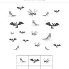 Aufgabenstellung oben: Wie viele Tiere einer Art sind es? Zähle und schreibe auf. Drei Tierarten: Schnecken, Fledermäuse, Insekten.