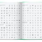 Seiten 308-309, "Pictograms", zeigt viele kleine, lineare Zeichnungen von verschiedenen Alltagsgegenständen und Symbolen.