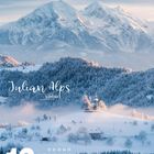 "Julian Alps, Slovenia" ist in weißem Text auf einem winterlichen Bergpanorama mit schneebedeckten Bergen und einem Dorf.