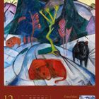 "Franz Marc, Südtirol" steht rechts in der Mitte. Gemälde: Tiere in bunter, abstrakter Winterlandschaft. Dezemberkalender.