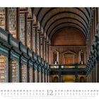 Über dem Kalender steht: "Long Room der Bibliothek des Trinity College in Dublin, Irland." 