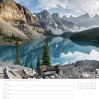 Kalenderseite mit Bild von Moraine Lake, Banff-Nationalpark, Alberta. Februar, Woche 8, mit Platz für Notizen.