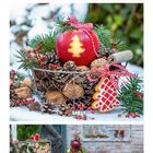 05 SO, 12 SO, 19 SO. Weihnachtsdeko: Rote Kerzen, Apfel mit eingraviertem Baum, Weihnachtsbaum mit roten und goldenen Kugeln.